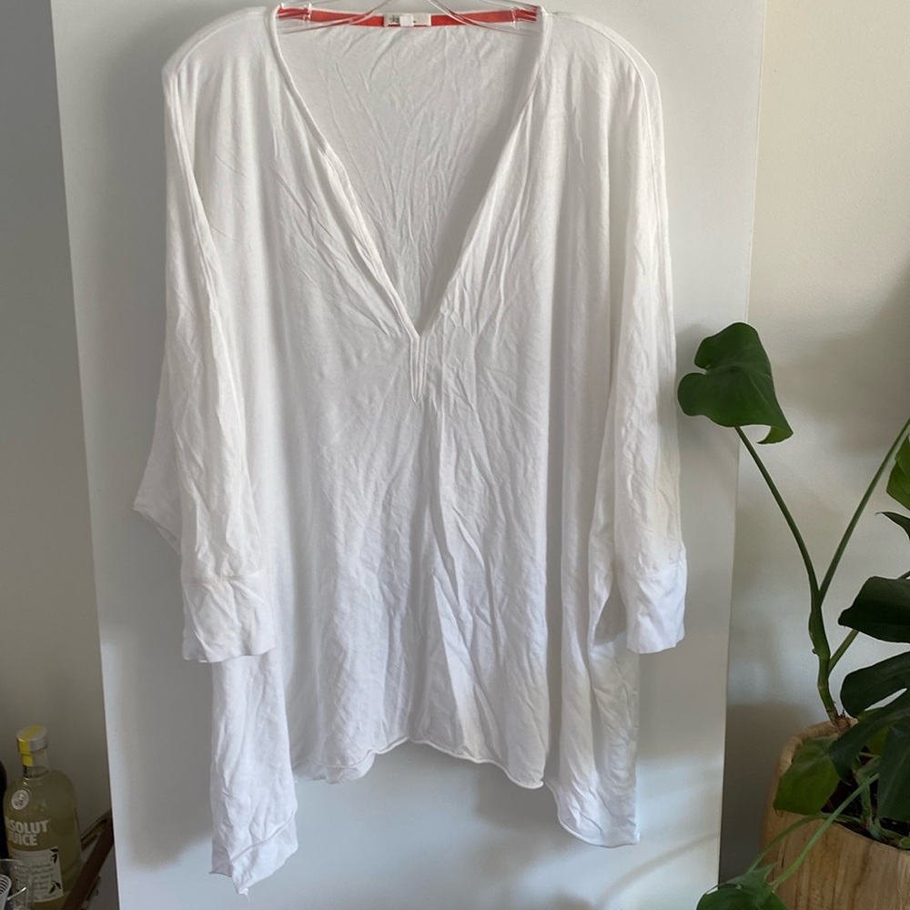 SKIN ORGANIC white oversize tee top shirt lounge drape pajamas 3 tunic